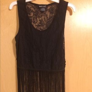 Lace crop fringe top